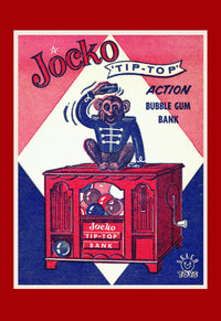 Gumball Machine Monkey Toy Bank Poster Print showing a playful monkey tipping his hat.