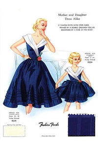 Fashion Plates Poster Print showcasing latest styles with fabric samples.