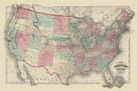 1872 Historical Map Poster Print showcasing United States geography.