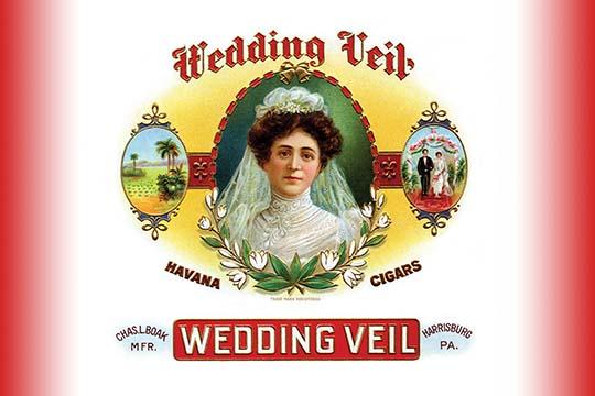 Cuban cigar label art featuring a bride in a wedding gown.