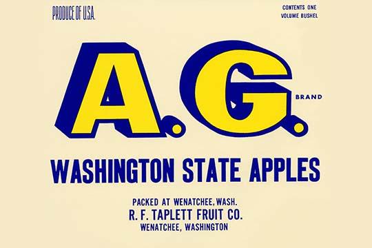 A.G. Apple Crate Label Poster Print featuring vintage design from Wenatchee, WA.