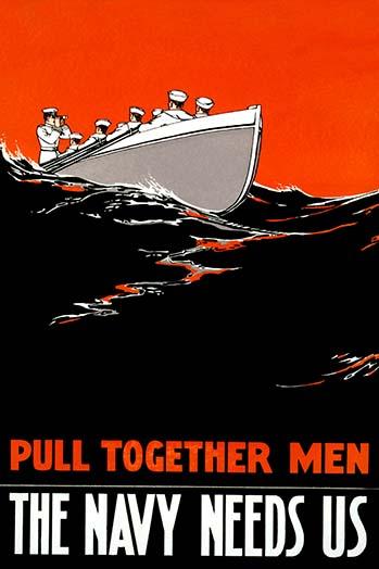 Poster of sailors rowing a boat by Paul R. Boomhower