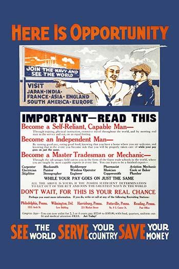 U.S. Navy Recruitment Poster showing a sailor encouraging enlistment.