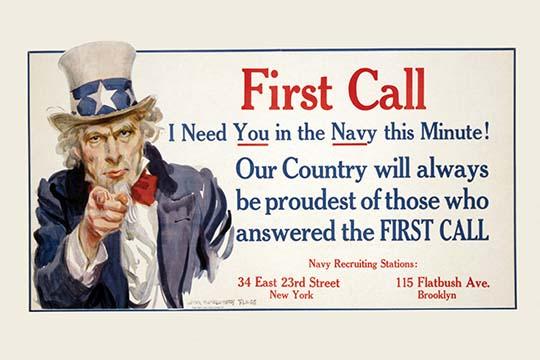 First Call Navy Recruitment Poster Print by James Montgomery Flagg