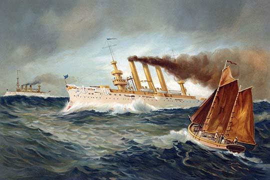 The New York and Brooklyn Ships at Sea Poster Print