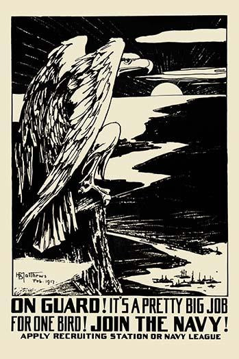 Eagle on a Cliff Poster Print by H.B. Matthews overlooking ships in harbor.