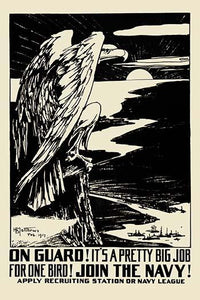Eagle on a Cliff Poster Print by H.B. Matthews overlooking ships in harbor.
