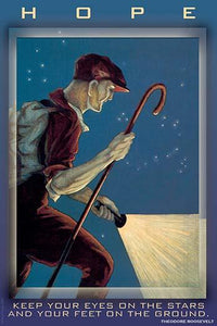 Man with Flashlight and Cane Under Starry Night Poster Print by Wilbur Pierce