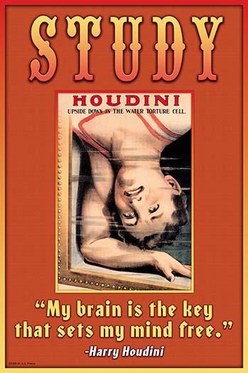 My Brain is the Key Poster Print by Wilbur Pierce featuring Harry Houdini's quote
