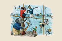 The Animals Trip to the Sea Poster Print by G.H. Thompson featuring anthropomorphic animals on a sailing vessel.