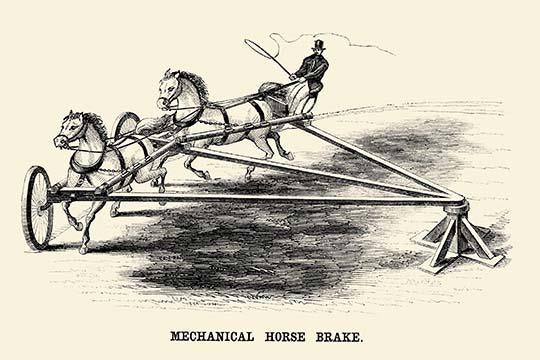 Early horse training device poster print showcasing vintage equestrian training equipment.