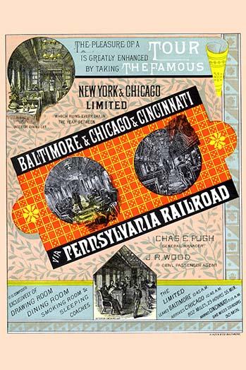 Pennsylvania Railroad poster print showcasing iconic train travel