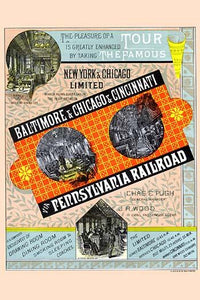 Pennsylvania Railroad poster print showcasing iconic train travel