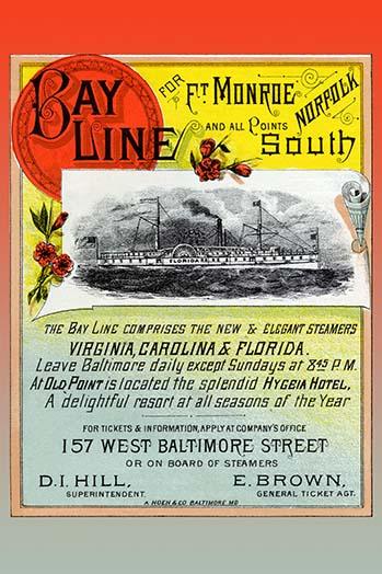 Vintage Bay Line Steamship Travel Advertisement Poster Print