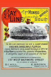 Vintage Bay Line Steamship Travel Advertisement Poster Print