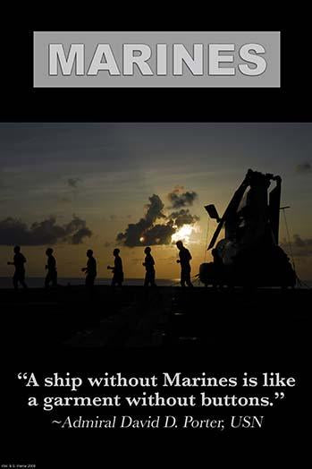 Admiral David D. Porter quote poster print by Wilbur Pierce featuring the phrase 'A ship without Marines is like a garment without buttons.'