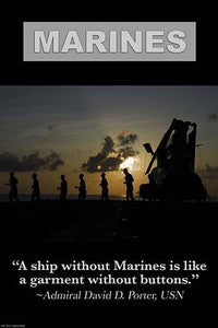 Admiral David D. Porter quote poster print by Wilbur Pierce featuring the phrase 'A ship without Marines is like a garment without buttons.'