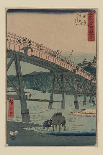 Okazaki Station Bridge Art Print by Ando Hiroshige, Japanese woodblock print