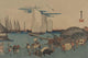 Sailing Ships in the Harbor art print by Ando Hiroshige, depicting a busy port scene.