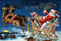 Santa Claus riding in a sleigh filled with toys, night sky poster print