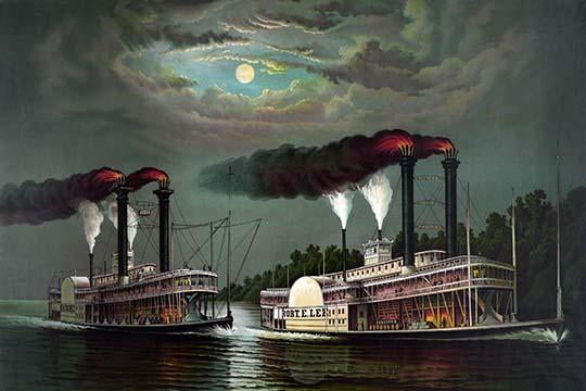 Race of the Steamers Robert E. Lee and Natchez on the Mississippi Poster Print