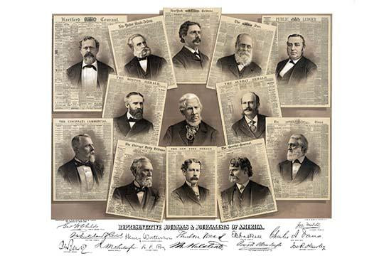 Famous First Pages of Newspapers Poster Print by Root & Tinker showcasing iconic journalists.