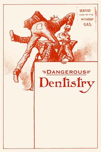 Humorous Victorian trade card of a dentist pulling a tooth poster print.