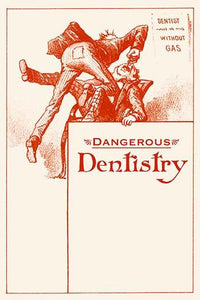 Humorous Victorian trade card of a dentist pulling a tooth poster print.
