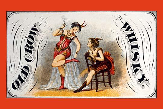 Whiskey Advertising Label Poster Print featuring burlesque performers