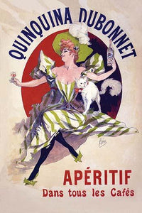 Aperitif Delight Poster Print by Jules Cheret, featuring a woman with a white cat enjoying an aperitif.