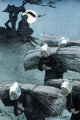 Agricultural workers carrying sheaves past shrine in Japan Poster Print by Helen Hyde