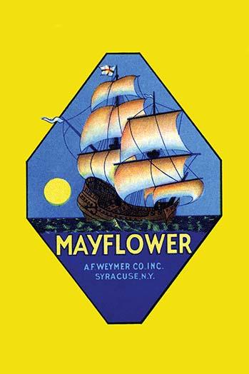 Mayflower Broom Label Poster Print commemorating Pilgrim landing