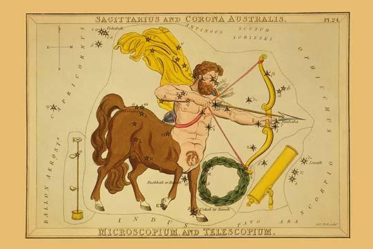 Sagittarius Astronomical Chart Poster Print by Aspin Jehosaphat featuring constellations.