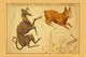 Astronomical chart poster featuring dog, rabbit, dove, and sculpting tools forming constellations.