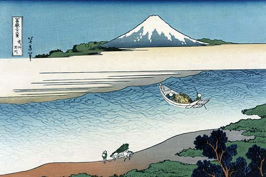 Riverboat vintage art print by Katsushika Hokusai, available in multiple sizes.