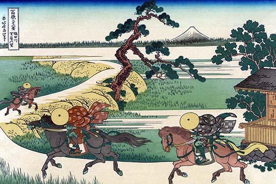 Riders on Horses Poster Print by Katsushika Hokusai featuring dynamic movement