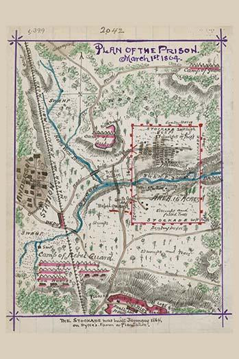 Andersonville Prison Camp layout poster print showcasing dimensions and surroundings