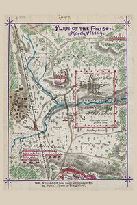 Andersonville Prison Camp layout poster print showcasing dimensions and surroundings