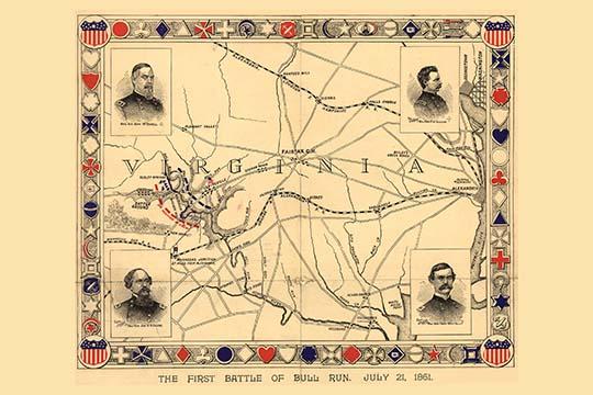 Bull Run Map Poster Print showcasing historic military leaders.