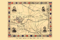 Bull Run Map Poster Print showcasing historic military leaders.