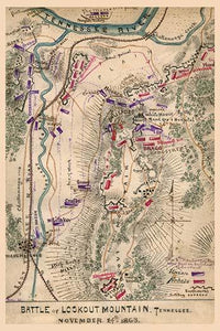 Lookout Mountain Terrain Map Poster Print depicting Civil War history.