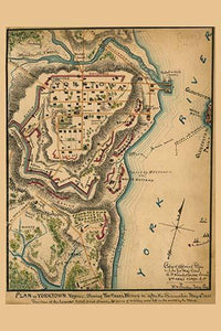Yorktown Street Plan Poster Print, historical map of Yorktown with fortifications.