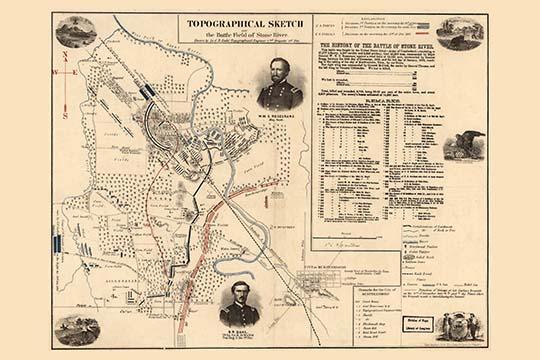 Historical poster print showing Union and Confederate forces positions on December 31, 1862.