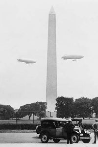 U.S. Army blimps T.C. 5 and T.C. 9 flying over Washington Monument