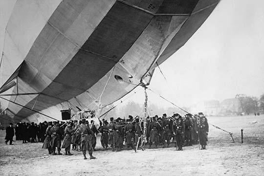 Dirigible with German Soldiers Poster Print on premium paper.
