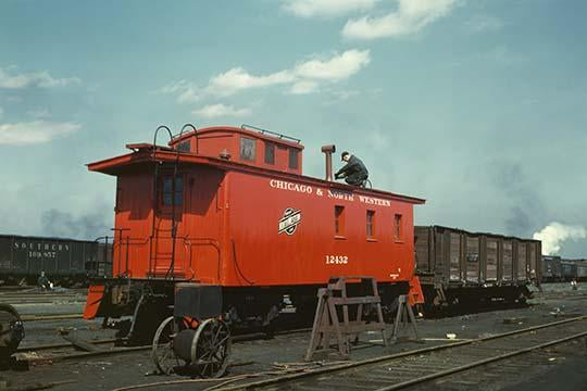 C & NW Railroad Caboose Reconstruction Poster Print showcasing a rebuilt caboose in Chicago
