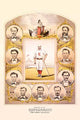Team Portraits Poster Print featuring individual player portraits and a uniformed player with a bat.