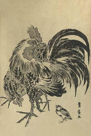 Hen and Chick Vintage Art Reproduction Poster Print by Utagawa Toyohiro