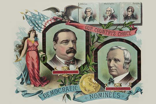 Presidential Portraits Poster Print featuring Grover Cleveland, Thomas A. Hendricks, Thomas Jefferson, George Washington, and Andrew Jackson