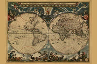 Two Hemispheres Illustration Poster Print by J. Blaeu showcasing intricate world design.